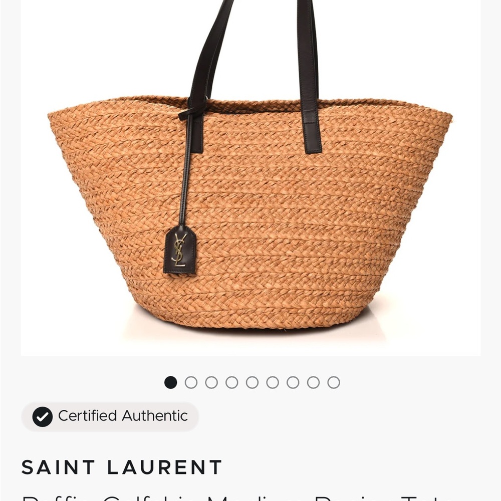 Saint Laurent Natural Raffia Tote with brown leather